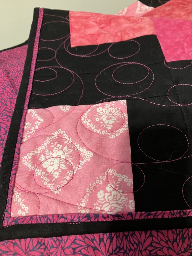 Hot Pinks and Black Falling Charm patchwork Quilt Twin/Full size 71" X 84"