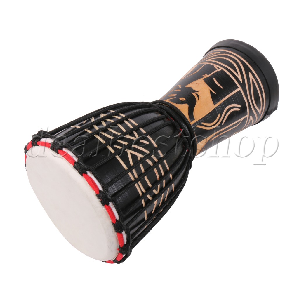 African Djembe Drum Bongo Musical Instrument Black Elephant Pattern 8"