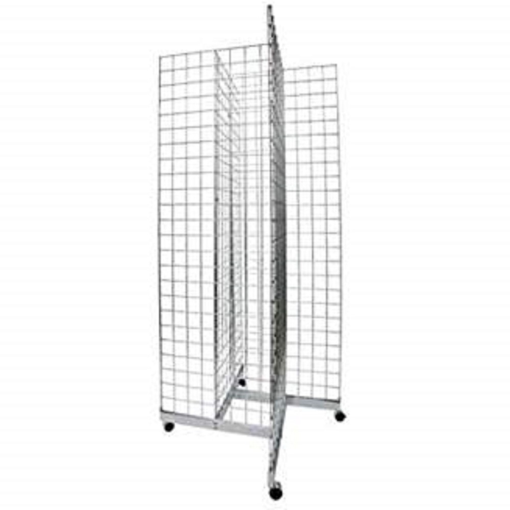 2' x 6' Grid Panel 4-Sided Floorstanding Display with Rolling Base Chrome