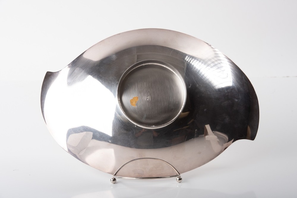 Fisher Stiver Mid-Modern Deco Elegant Curved Tray #K52 Dish Bowl 13" x 9" Silver