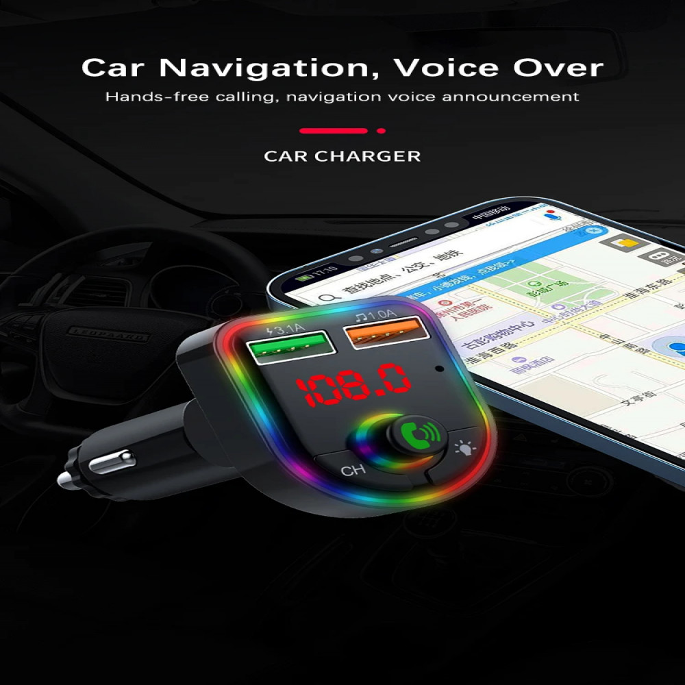 Car Wireless Bluetooth5.3 FM Transmitter MP3 Player USB Car Fast Charger Adapter