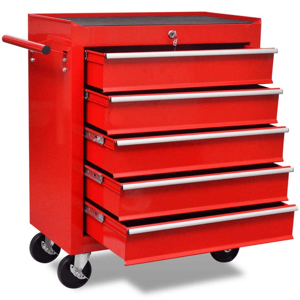 NNEVL Workshop Tool Trolley 5 Drawers Red