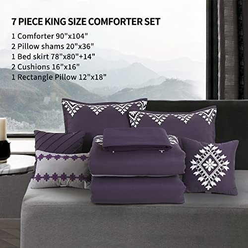 Bedding Comforter Sets - Bed in A Bag Size Comforter King Purple&gray