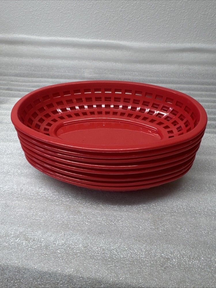 Set 8 Oval Red Plastic Food Burger Picnic Serving Baskets