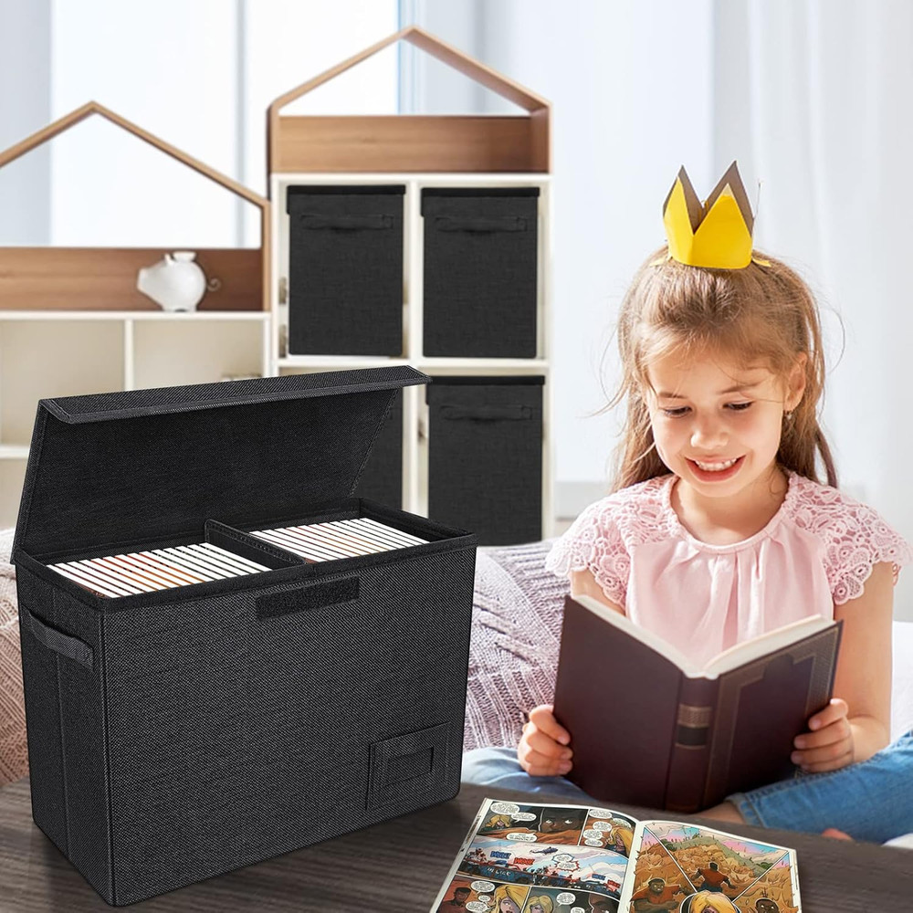 2-Pack Comic Book Storage Boxes, Collapsible Comics Book Case with Dividers and