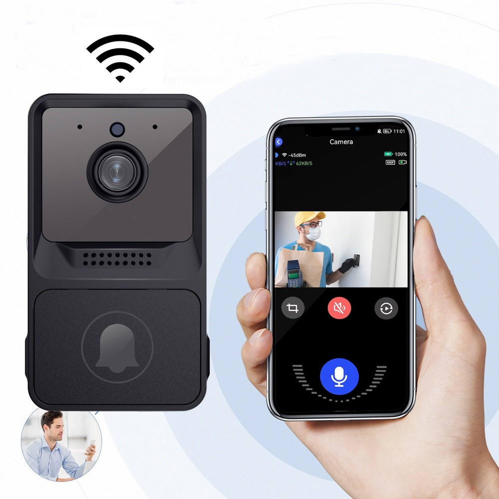 Black Smart Wireless WiFi Video Doorbell Door Ring Intercom Security Camera Bell