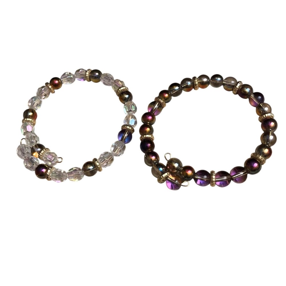 Beaded Bangle Bracelets Pair Handmade #1983