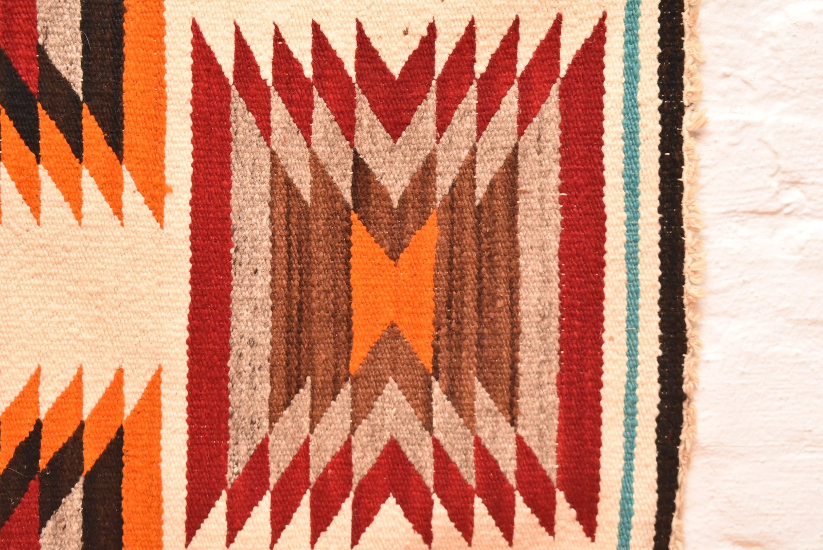 Antique Navajo Rug Textile Native American Indian Eye Dazzler Weaving 37x20 VTG