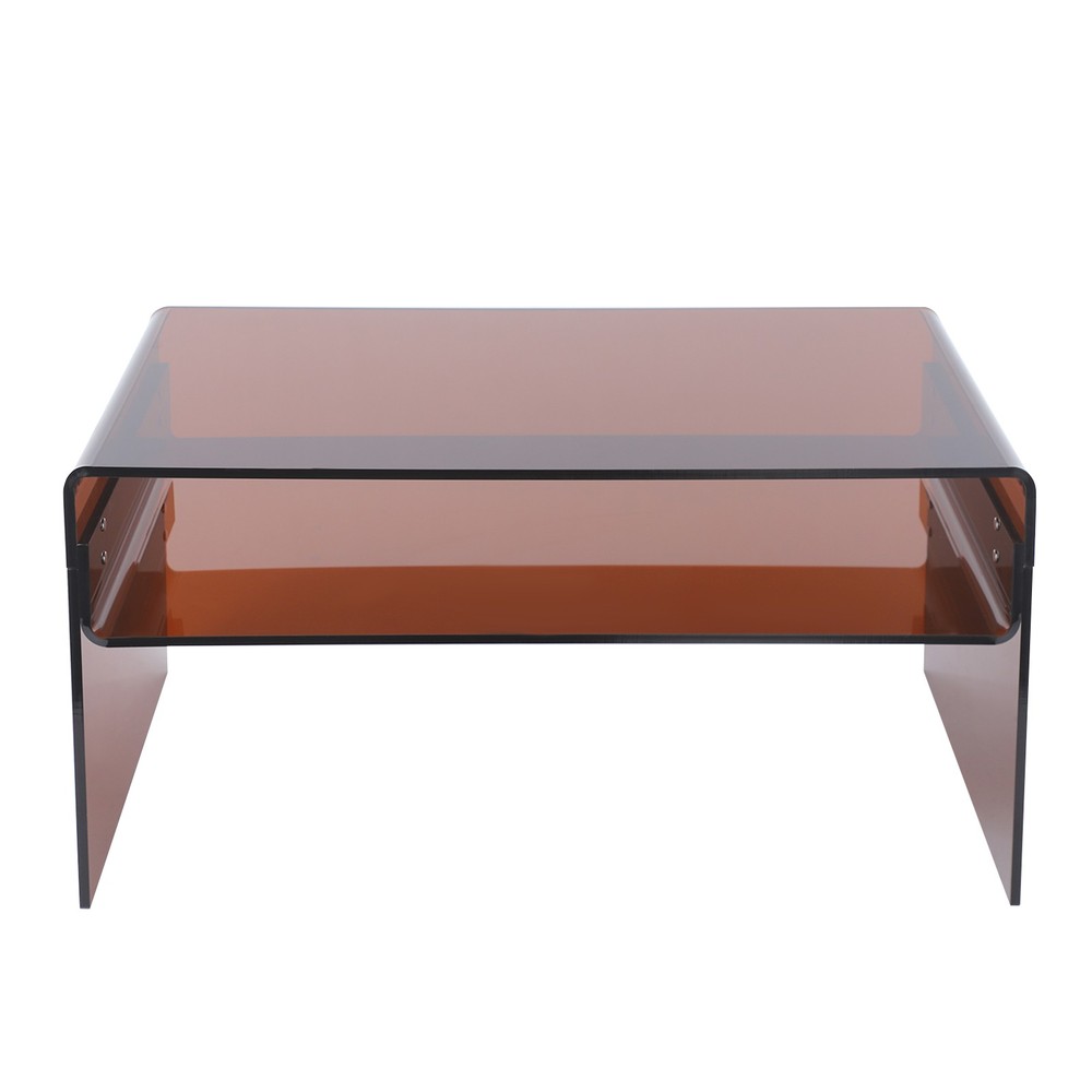 2 Tiers Modern Brown Acrylic Side Table Rectangular Coffee End Table 80*40*40cm