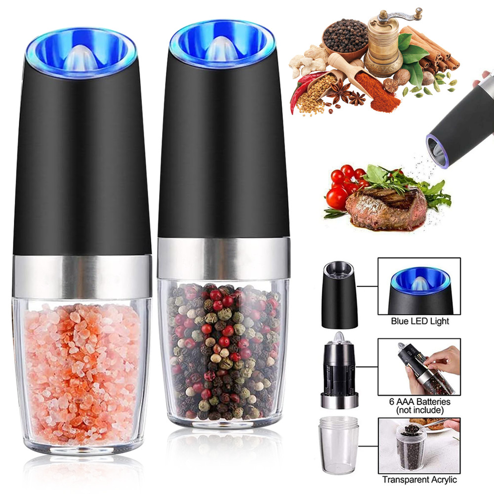 2Pcs Electric Salt and Pepper Grinder Set, Gravity Sensor, Automatic Pepper Mill