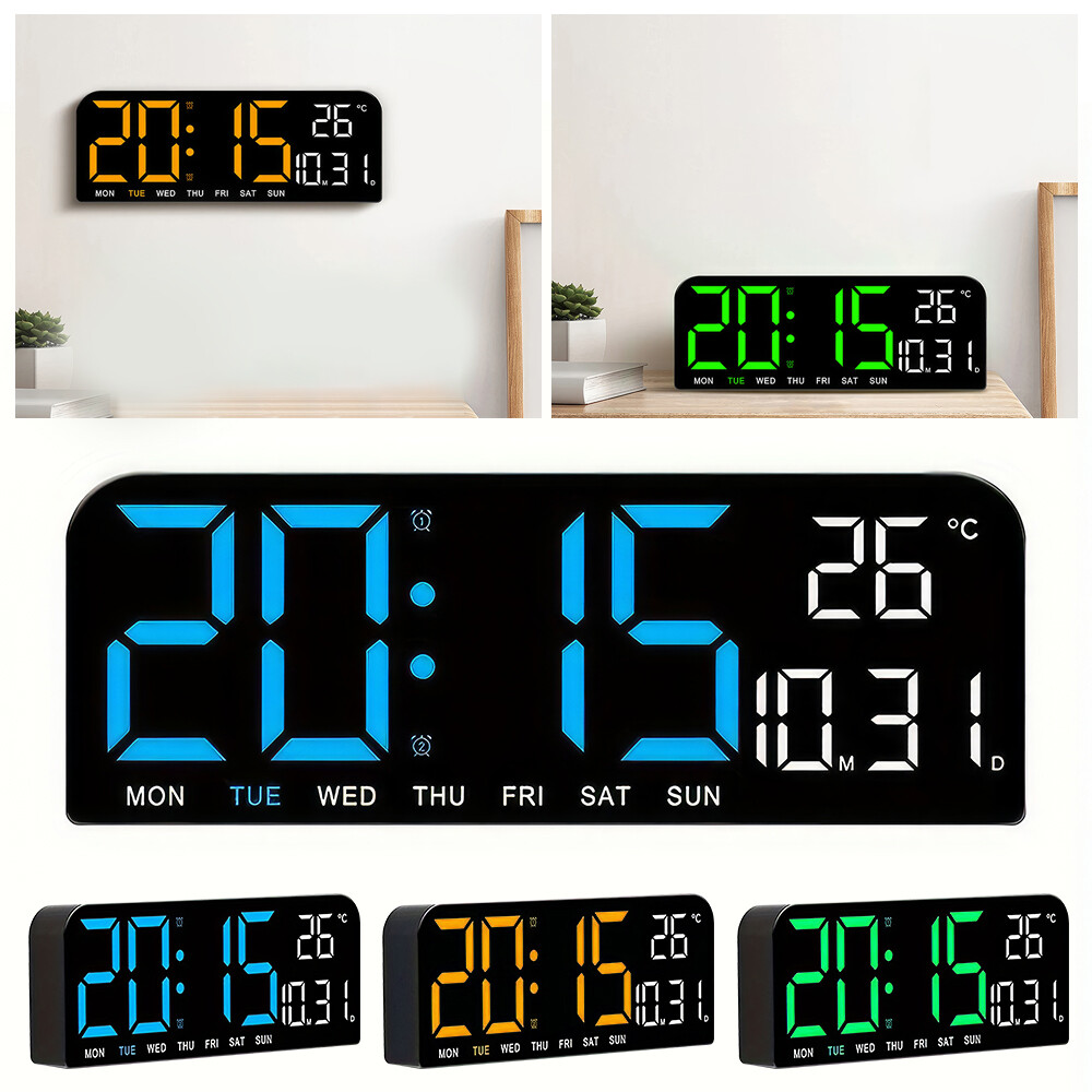 10" Digital LED Desk Alarm Clock Large LCD Display Wall Clock Temperature Date