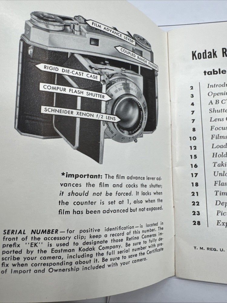 KODAK RETINA IIa CAMERA Instruction Operating Manual Guide