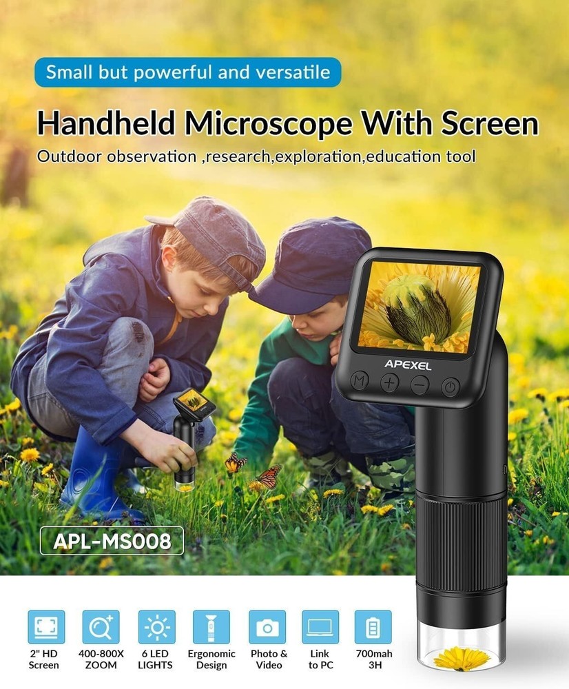 Handheld Digital Microscope 800X HD w/ 2" LCD Screen Pocket Microscope