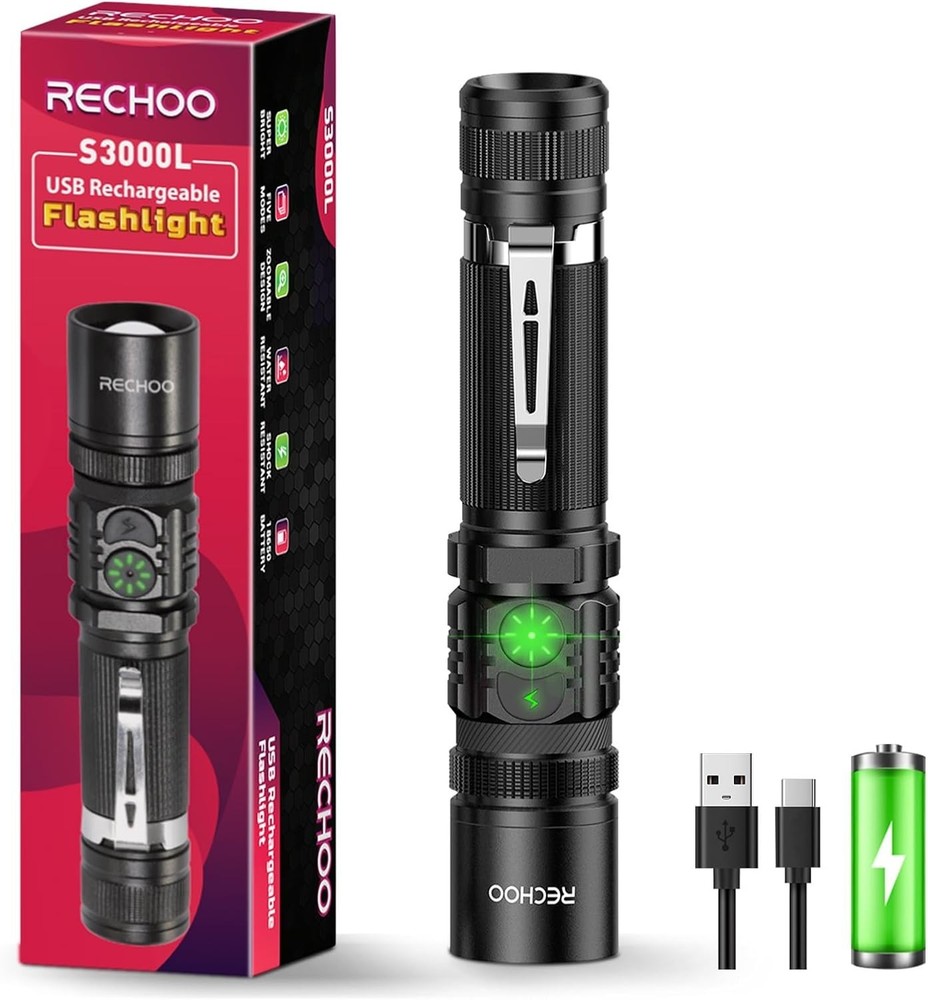 1000 Lumens Rechargeable LED Flashlight with Dual Switch & Adjustable Focus