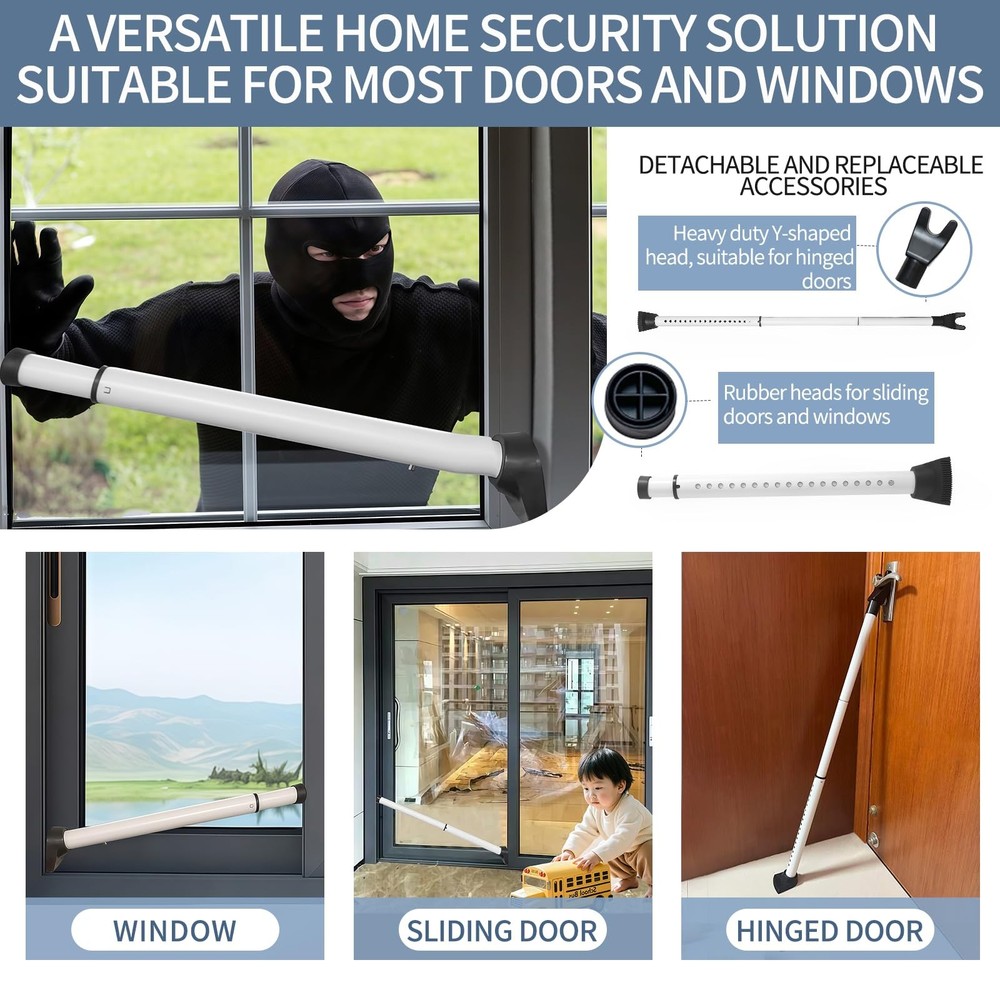 Upgraded Multi-Functional Door Security Bar & Sliding Windows 2 Pack, White