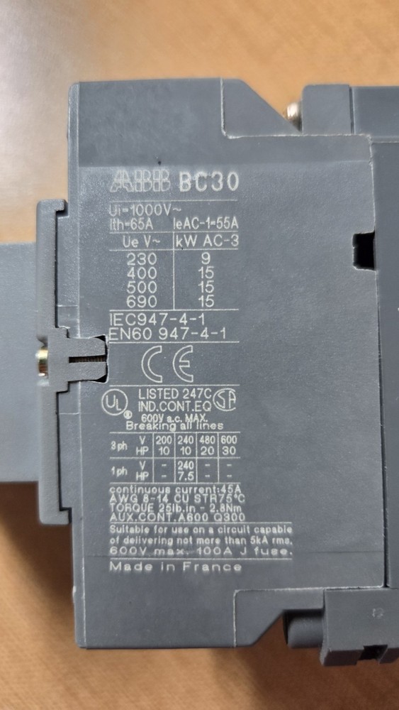 ABB BC30-30-22-01 Contactor , 24 VDC coil
