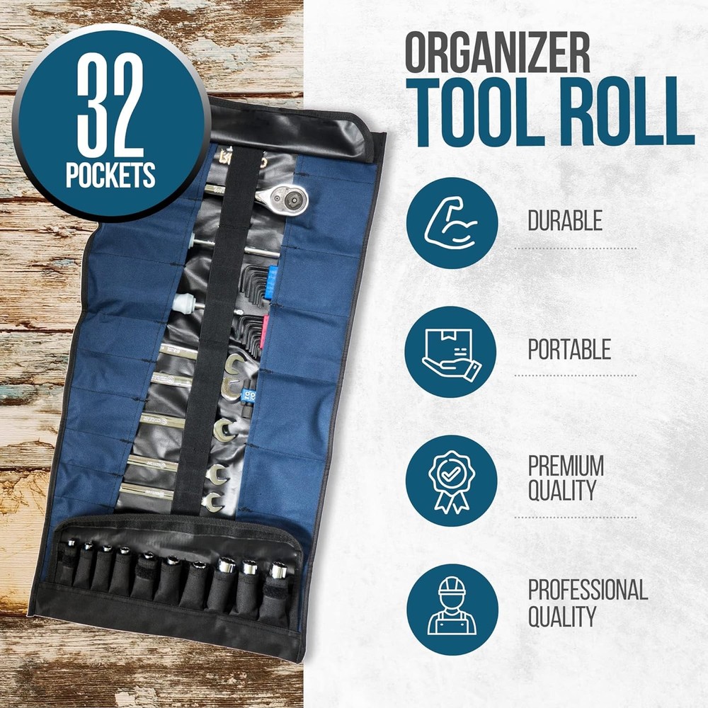 32 Pocket Tool Roll Organizer - Wrench & Pouch - Roll...