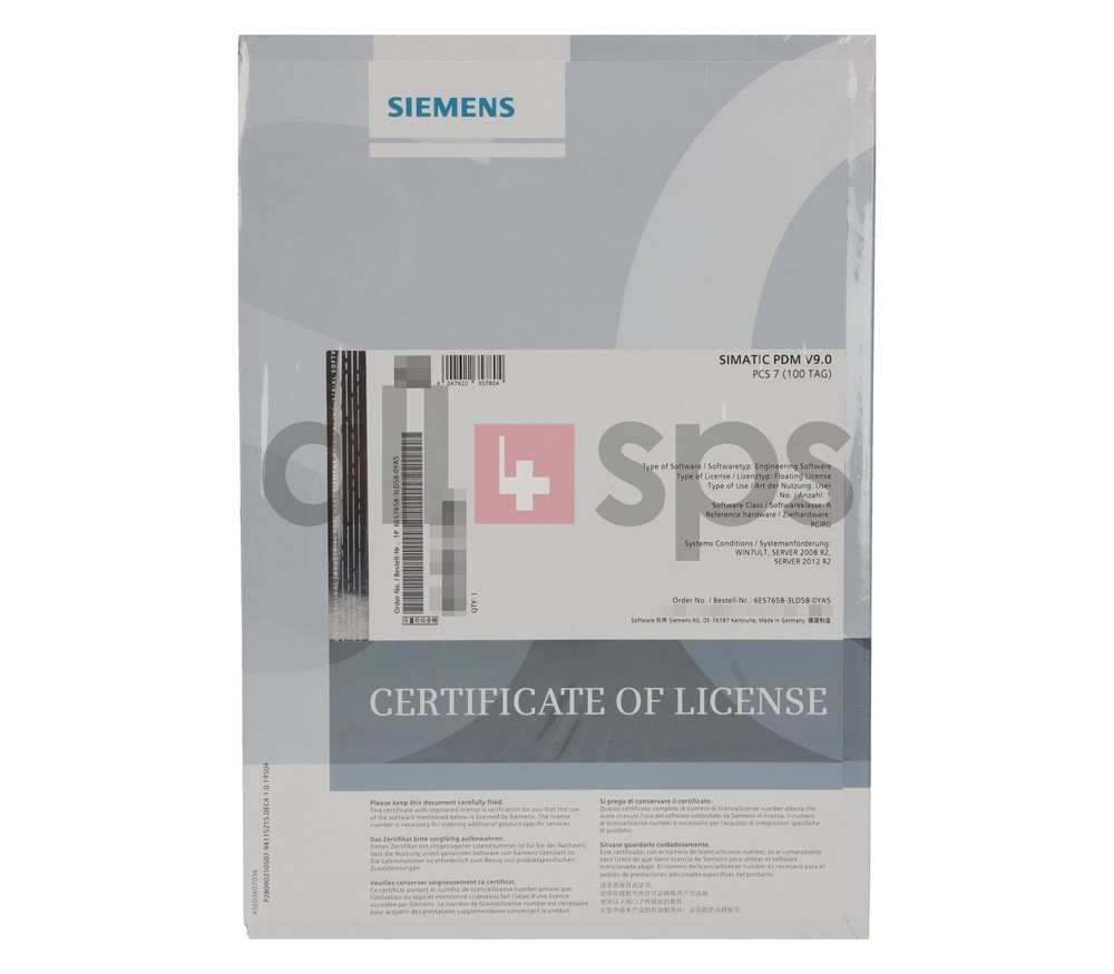 SIMATIC PDM PCS7 SOFTWARE V9.0 - 6ES7658-3LD58-0YA5 (NS)