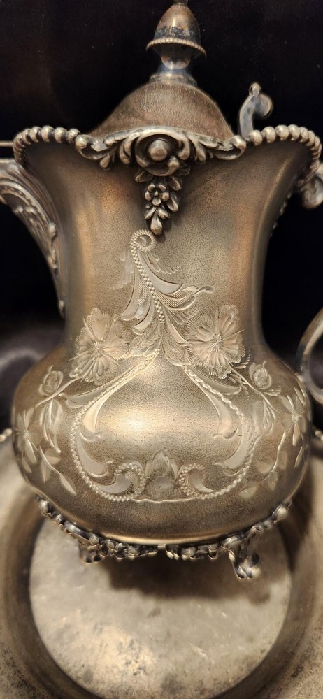 Rockford Silver P. Co Etched Pitcher & Saucer