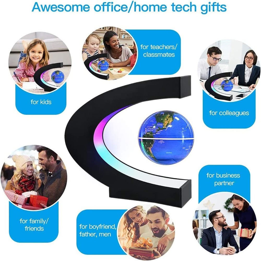 Floating Globe Decor with LED Light, Perfect Gift for Men and Tech Enthusiasts