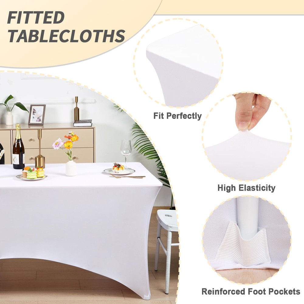 12 Pack White Spandex Rectangular Table Covers, 72"L x 30"W x 30"H, Wedding, ...
