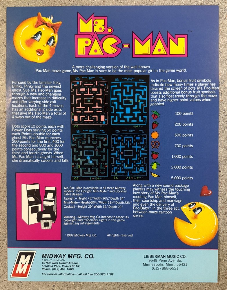 Ms. Pac-Man Original Arcade Flyer | 1981 Midway | Excellent Condition