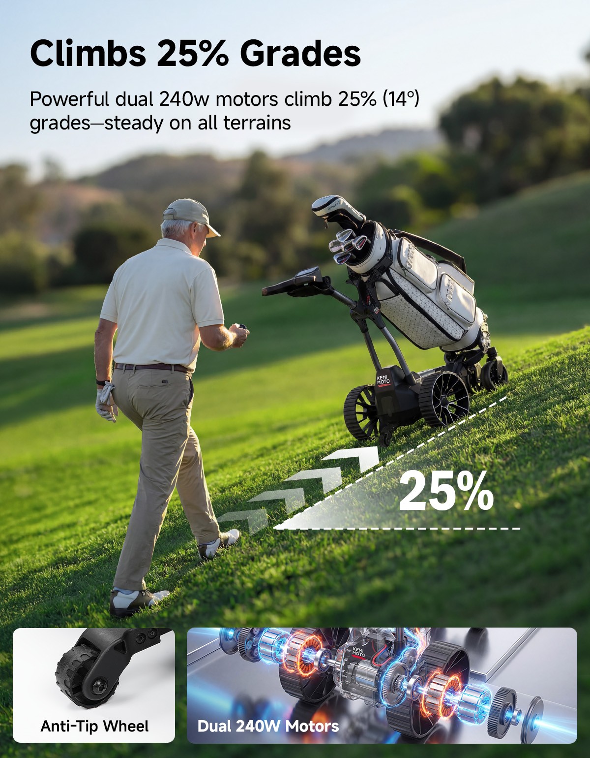 ApexR Foldable Electric Golf Push Cart Trolley Remote Control with Assist Mode