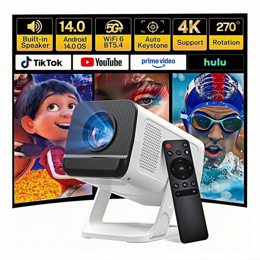 Mini Projector with WiFi 6 and Portable Small, VisualCube 300 White