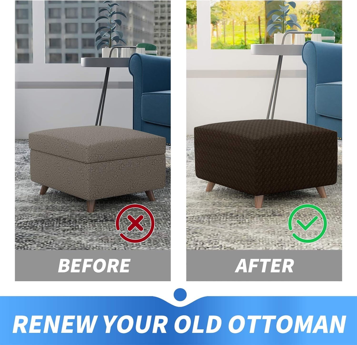 Jacquard Ottoman Cover Slipcovers Folding Storage Stool Soft Rectangle Slipcover