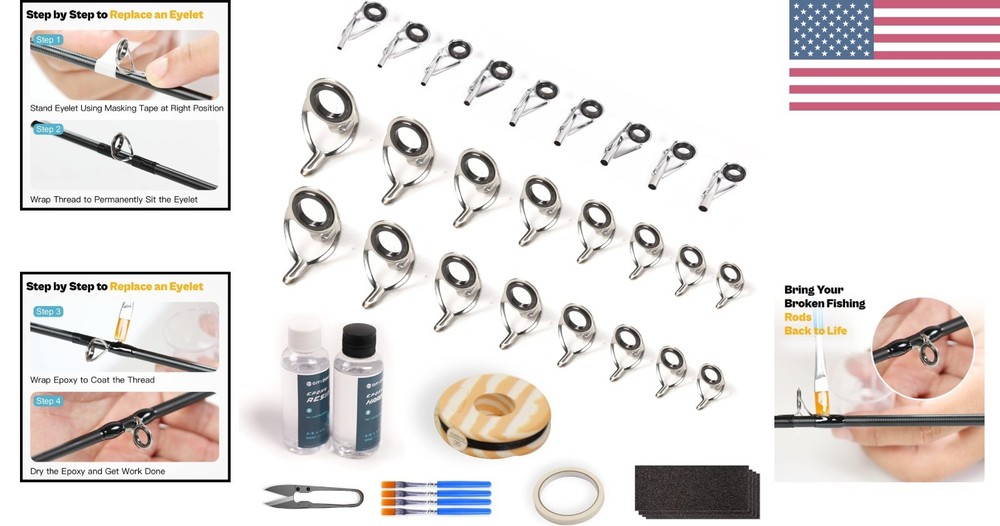 All-in-One Fishing Pole Eyelets Replacement Kit - Includes Epoxy & Instructions