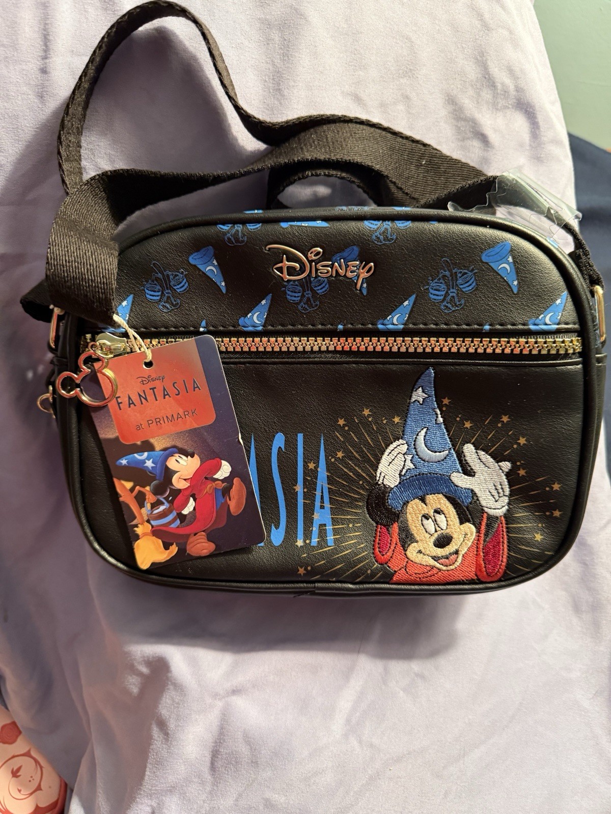Disney Primark Embroidered Fantasia Sorcerer Mickey Mouse Crossbody Bag-NWT