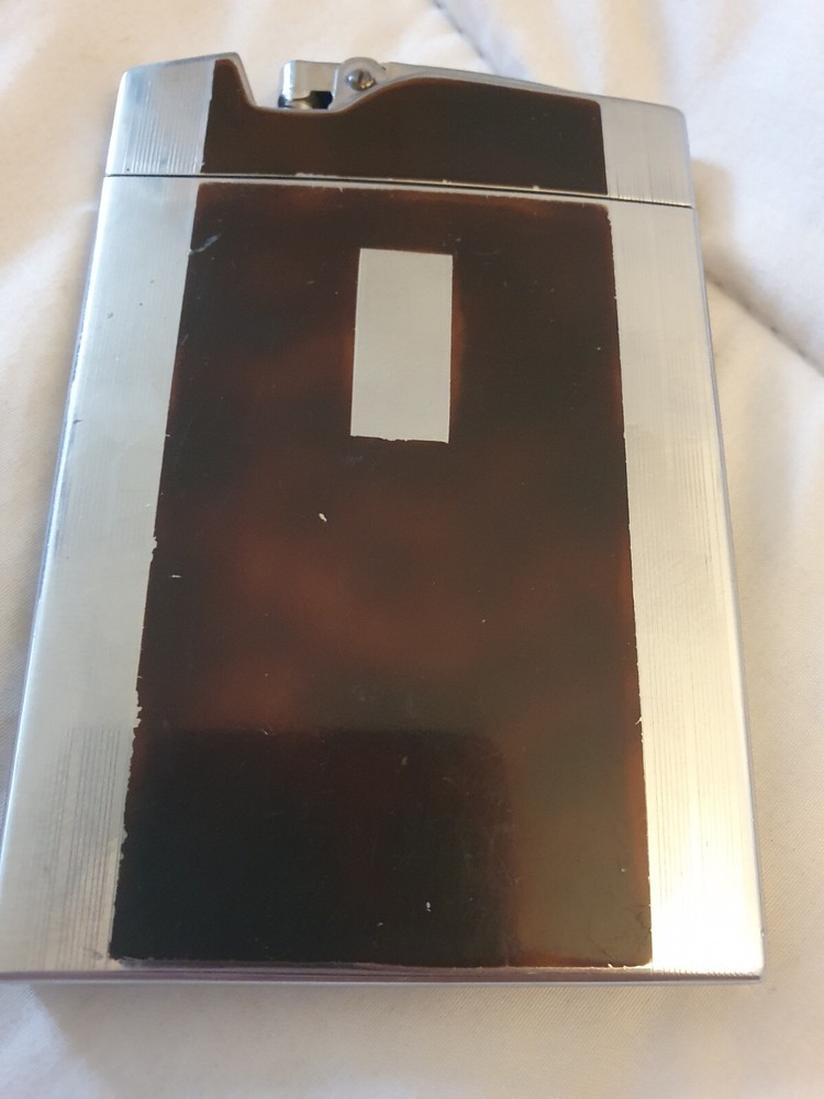 RONSON Mastercase tortoise ENAMEL SILVER CIGARETTE Lighter Case Serviced