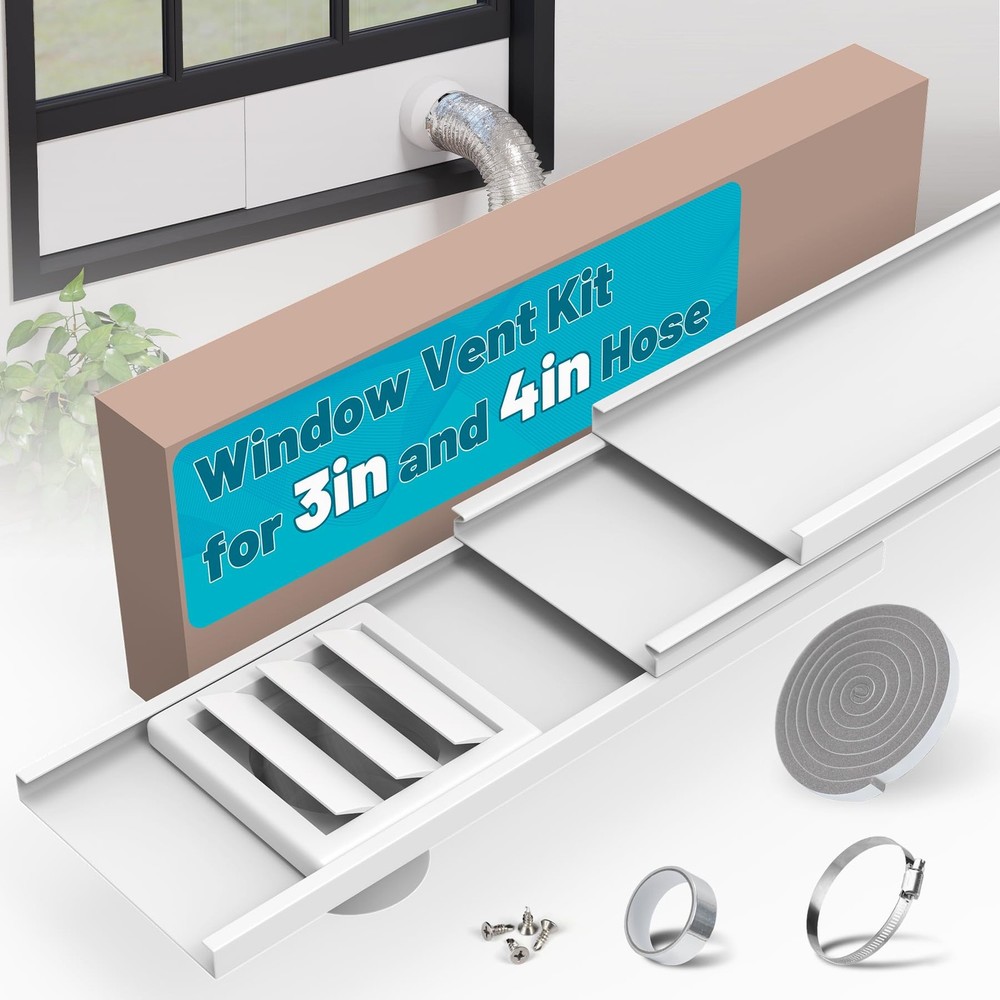 Window Vent Kit, Universal Vent Port for 3" & 4" Duct, Adjustable Window Seal...