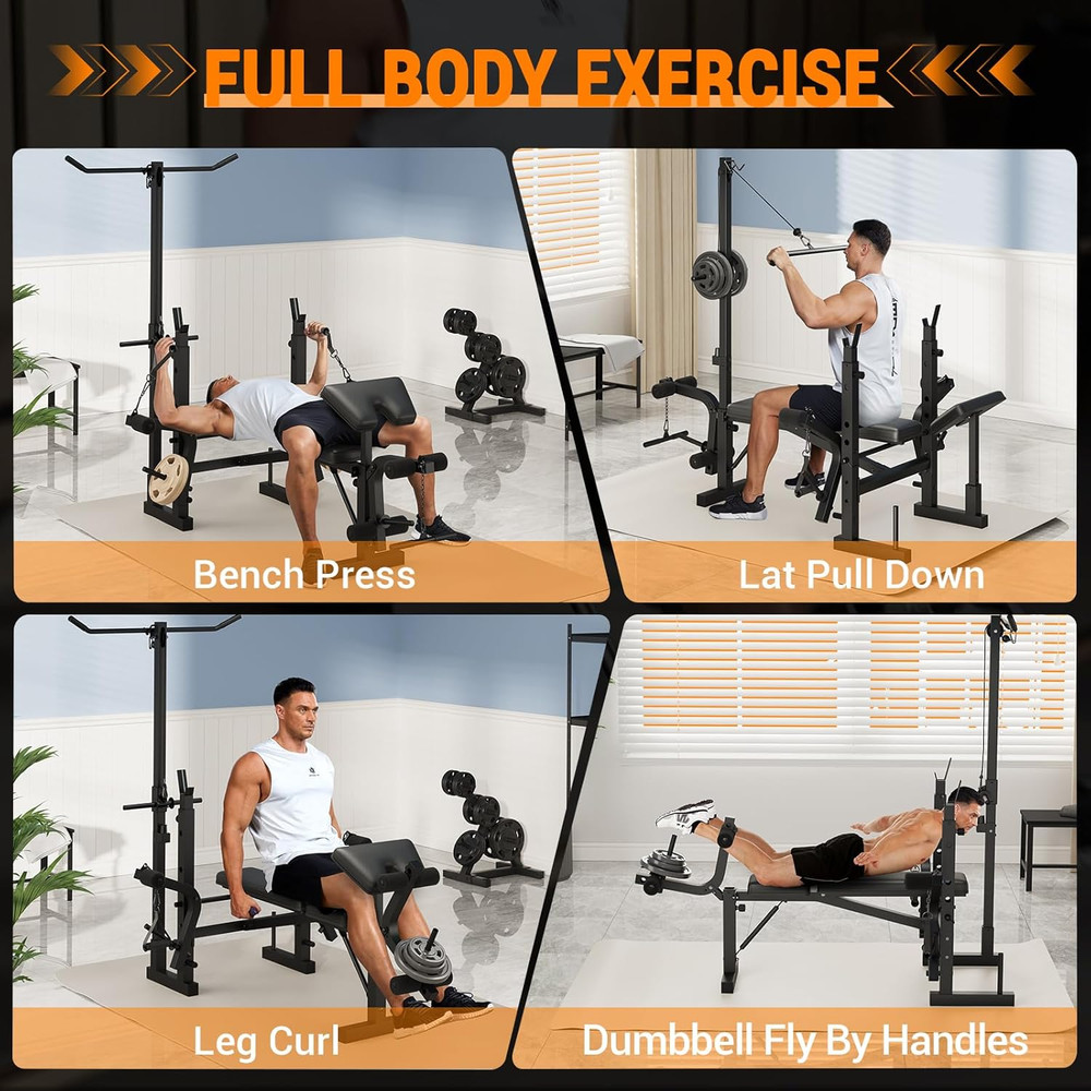 Adjustable Weight Bench, Foldable Flat Incline Decline Workout Bench & All-In-On