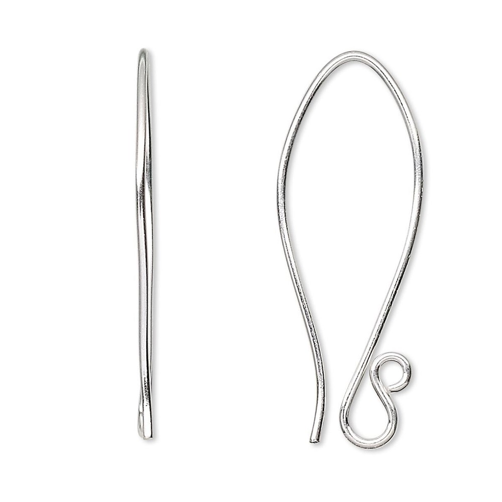 Ear Wire, 10 Pair Sterling Silver 19 Gauge 35mm Folded Fishhook with Loop