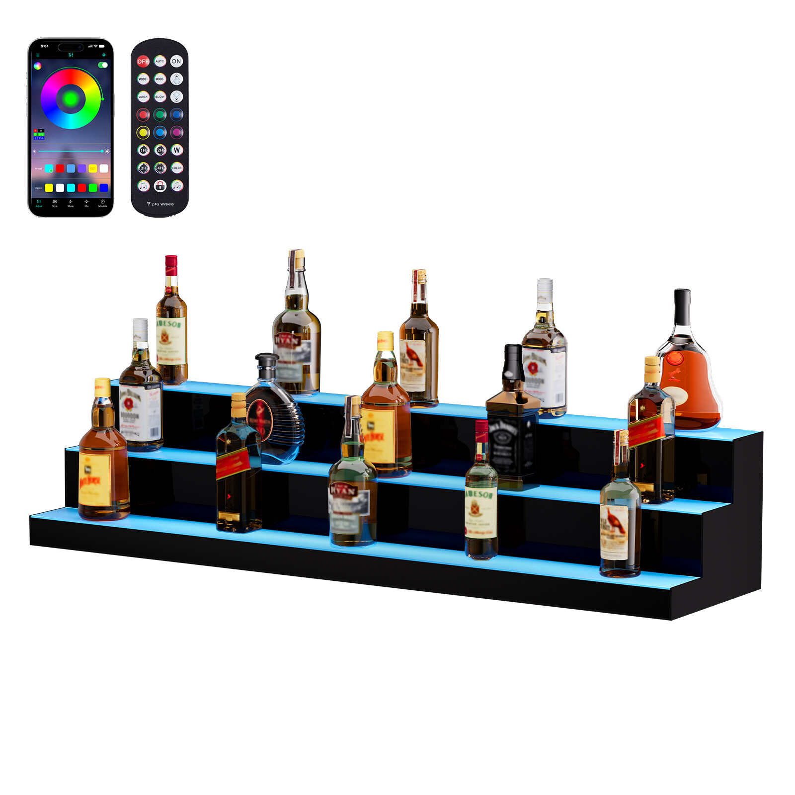 Uimoso LED Lighted Liquor Bottle Display Bar Shelf RF & App Control 48" 3-Step