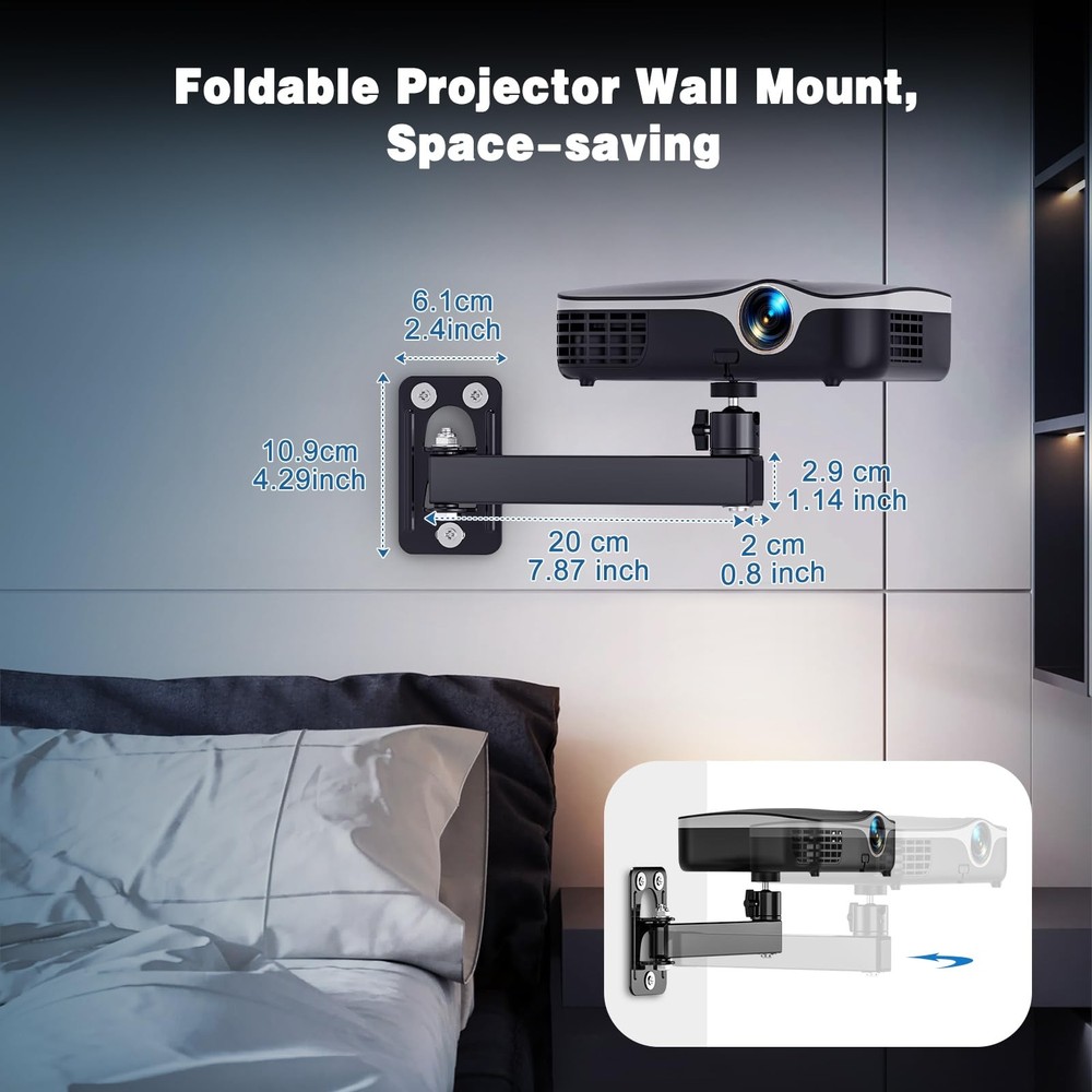 Projector Stand, Wall and Mini Ceiling Mount with 1/4-Inch Thread, 360-degree...