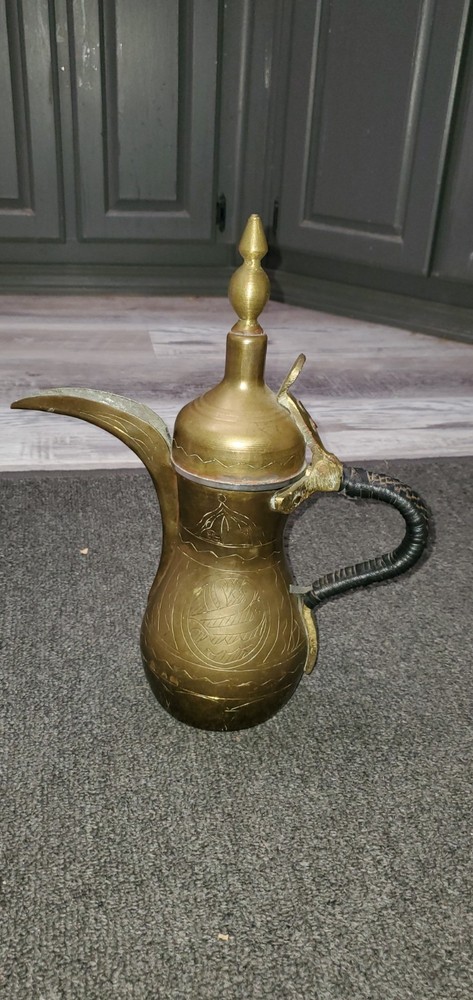 Middle Eastern Brass Coffee Pot/Teapot with leather wrapped handle