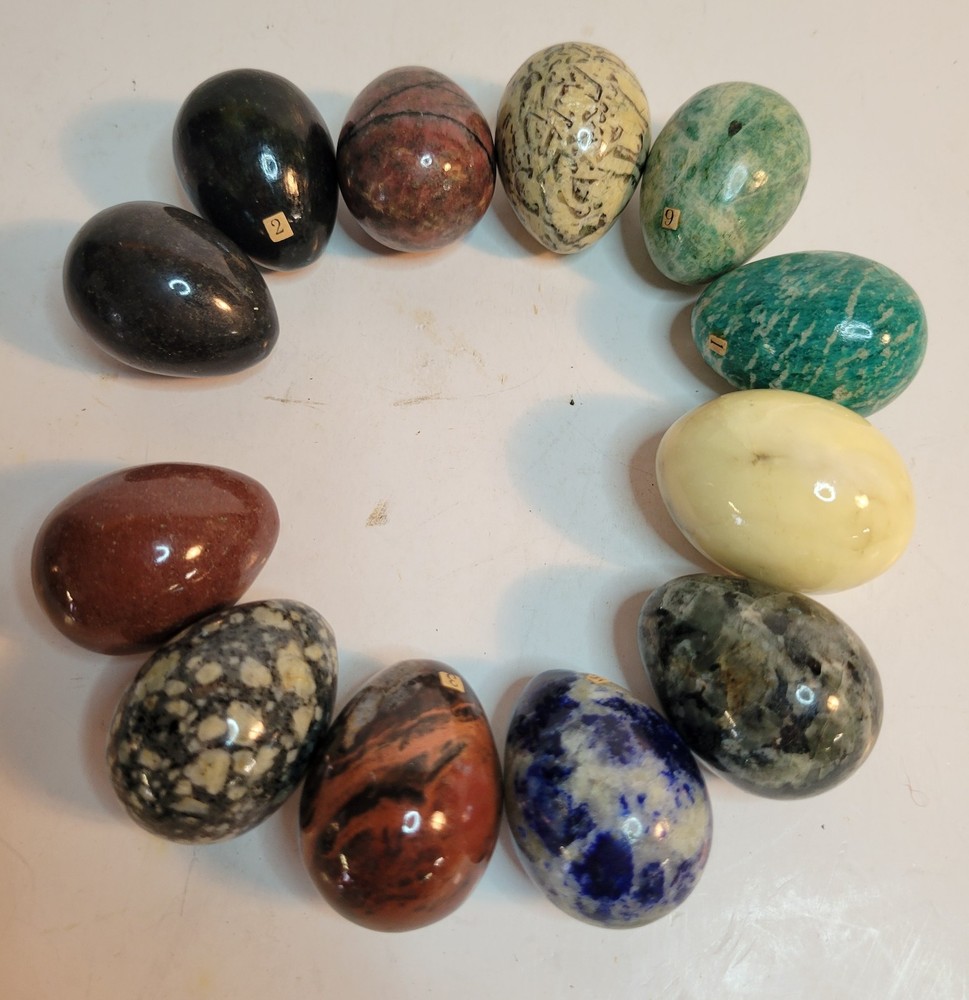 12 Assorted Polished Stone or Marble Small Eggs