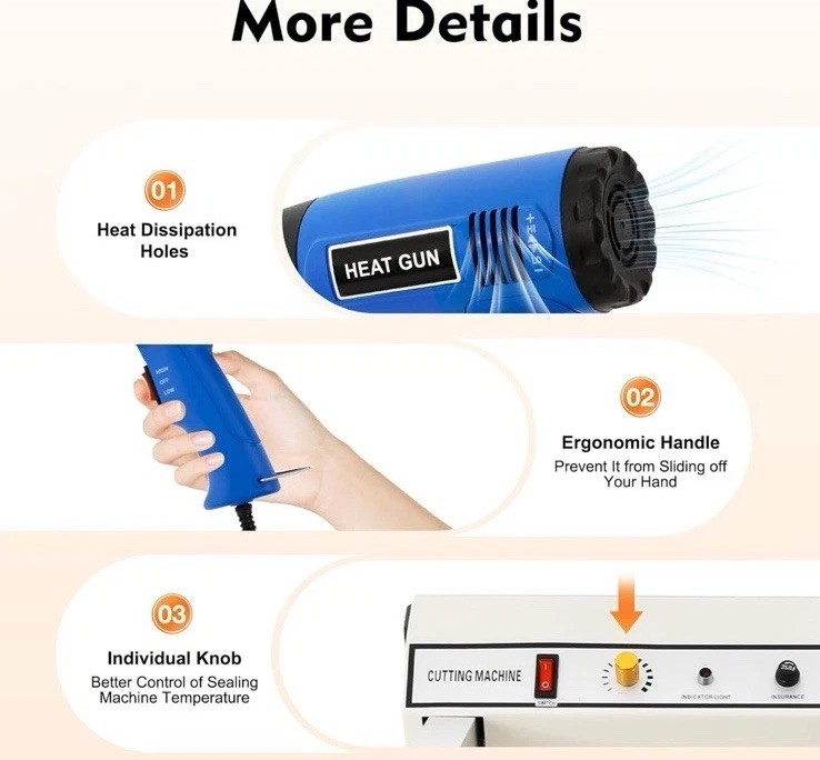 24" Shrink Wrap Machine I-Bar Heat Sealer System w/1800W Heat Gun and Film