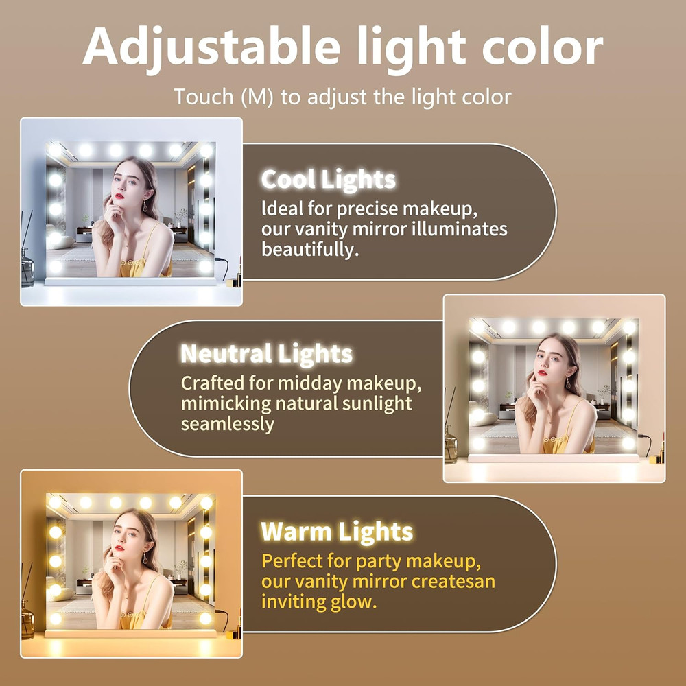 LED Lighted Vanity Mirror with Dimmable Bulbs and Touch Control, White