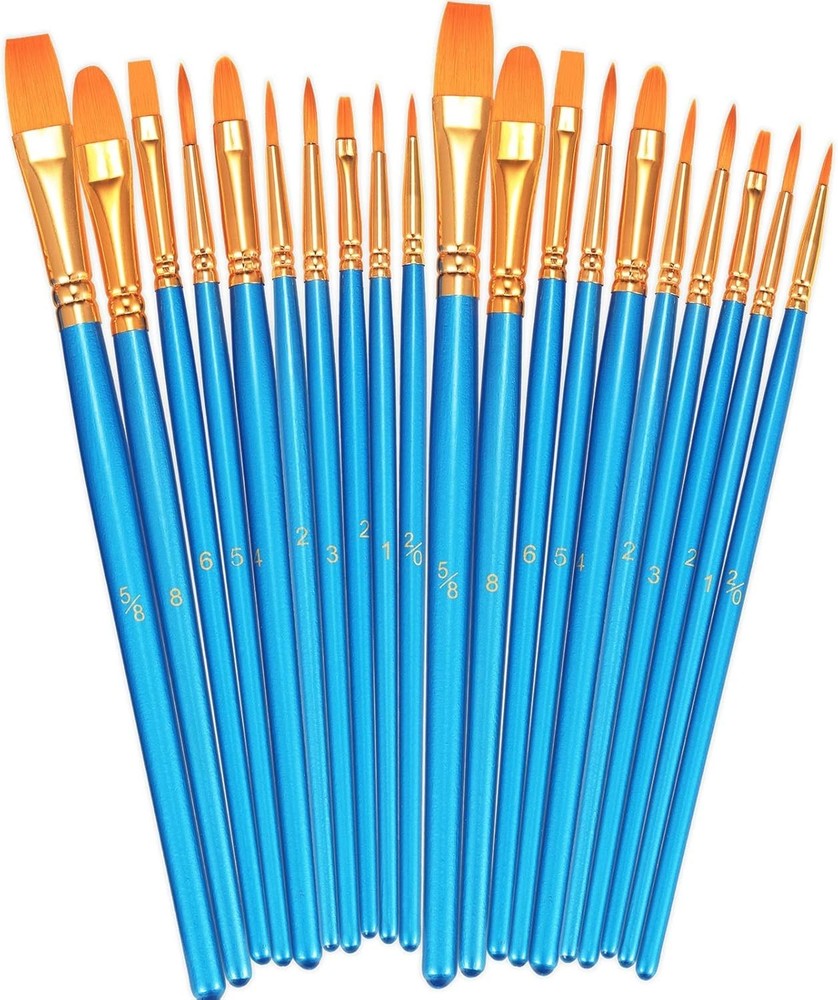 20-Piece Round-Pointed Nylon Paint Brush Set - Versatile Art Essentials