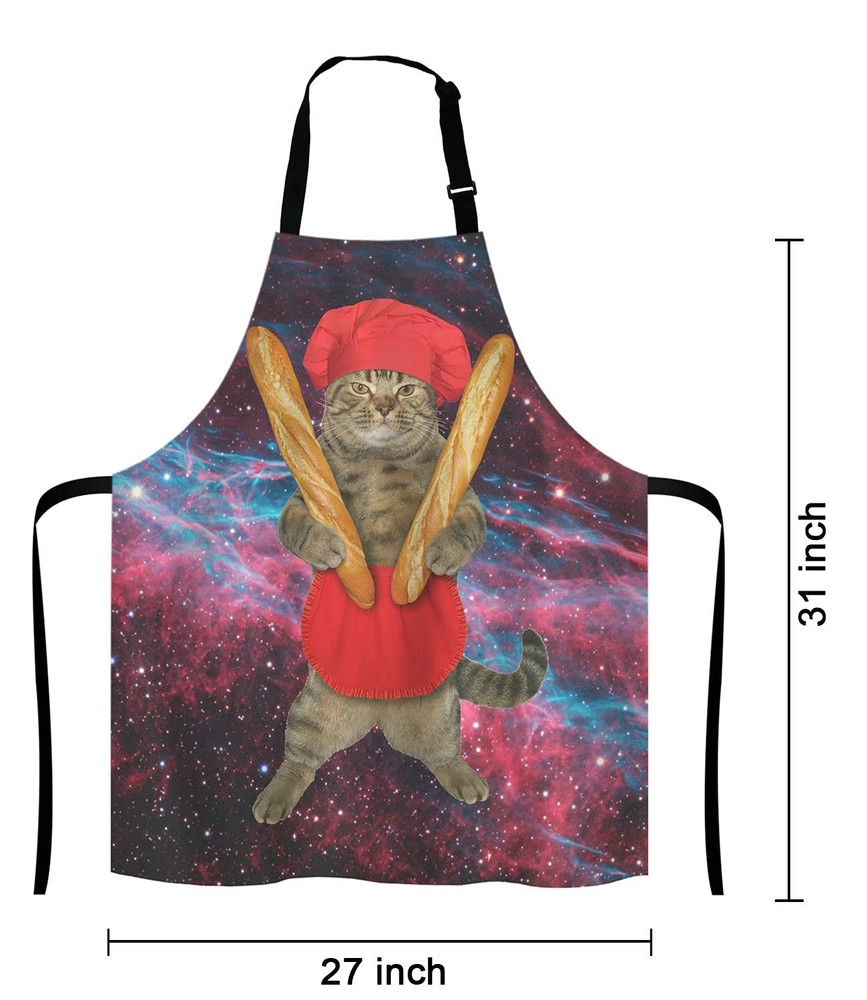 Funny Cat Baker Kitchen Apron Red Chef Hat Loaf Bread Waterproof Cooking