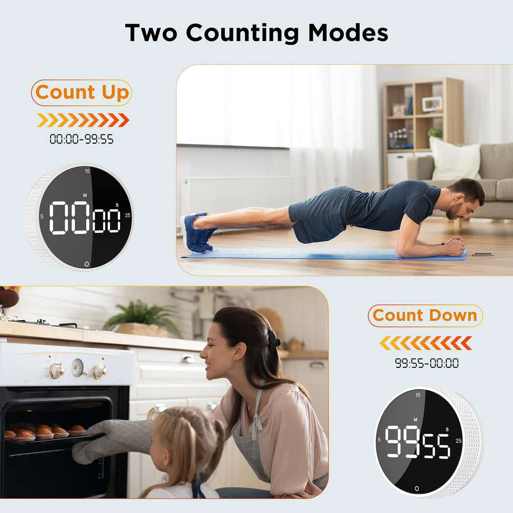 Upgrade Digital Kitchen Timer - Magnetic Countdown Countup Visual Pomodoro Timer