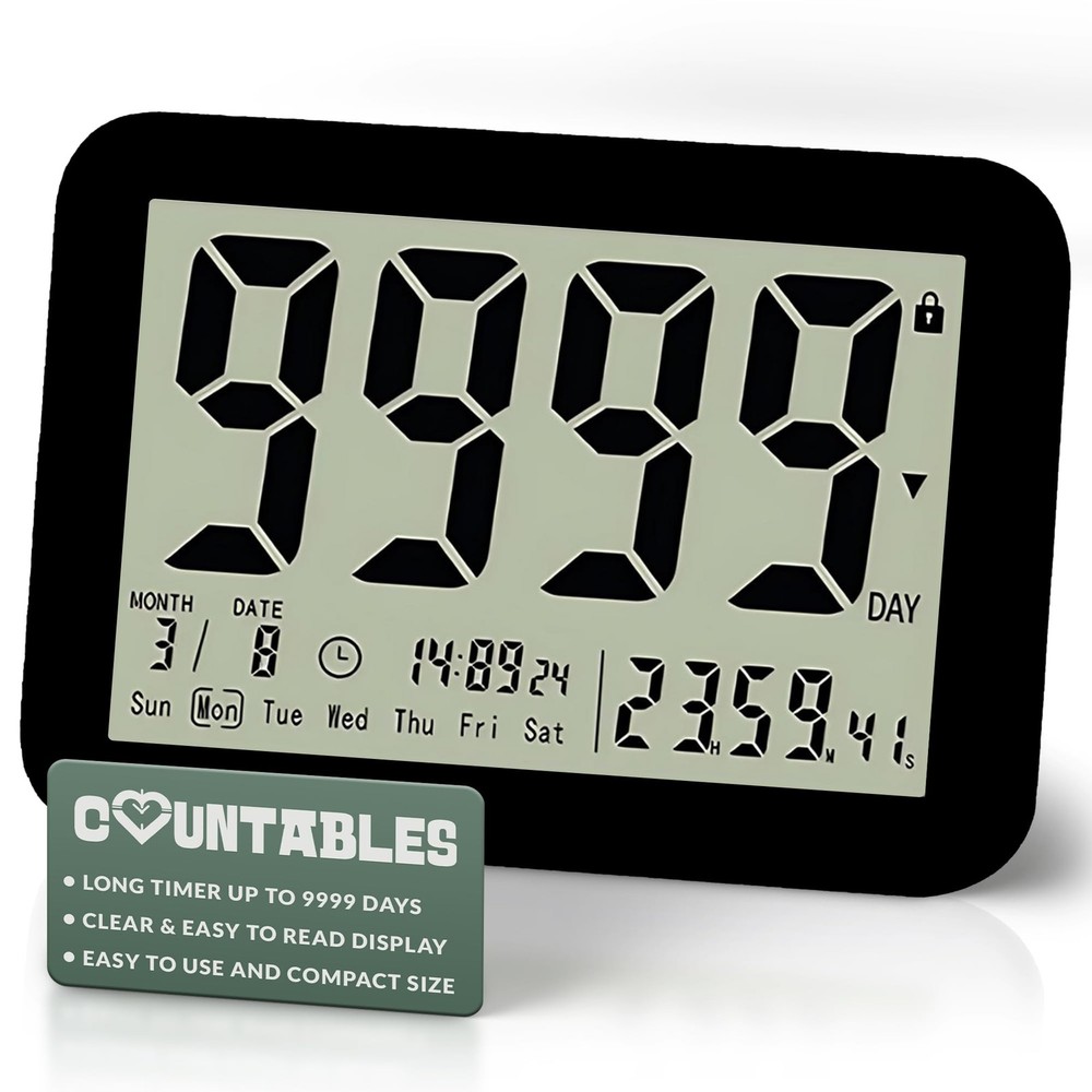 9999 Days Countdown Clock with Large LCD Display and Reusable Timer
