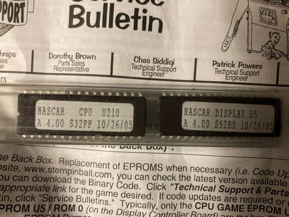 Stern Nascar pinball machine rom chips