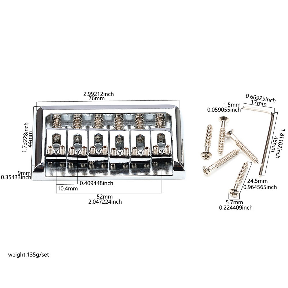 6 String Fixed Hardtail Bridge for Strat Tele Electric Guitar Replacement Chrome