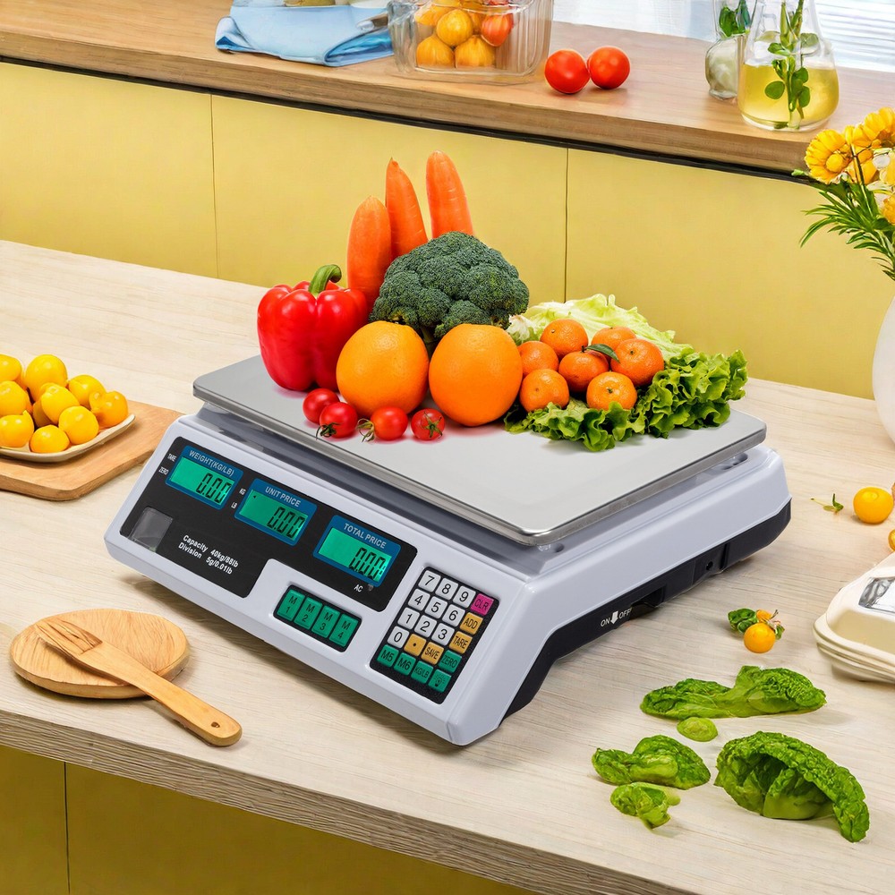 Digital Tabletop Scale - 40kg/88lbs Capacity, Commercial Postal, Switch & White