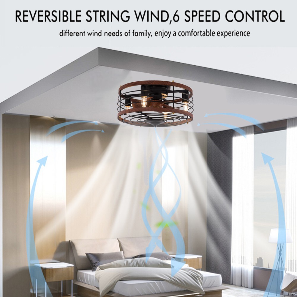 Caged Ceiling Fan With Light Flush Mount With 4 E26 Led Bulbs Modern Fan Lamp