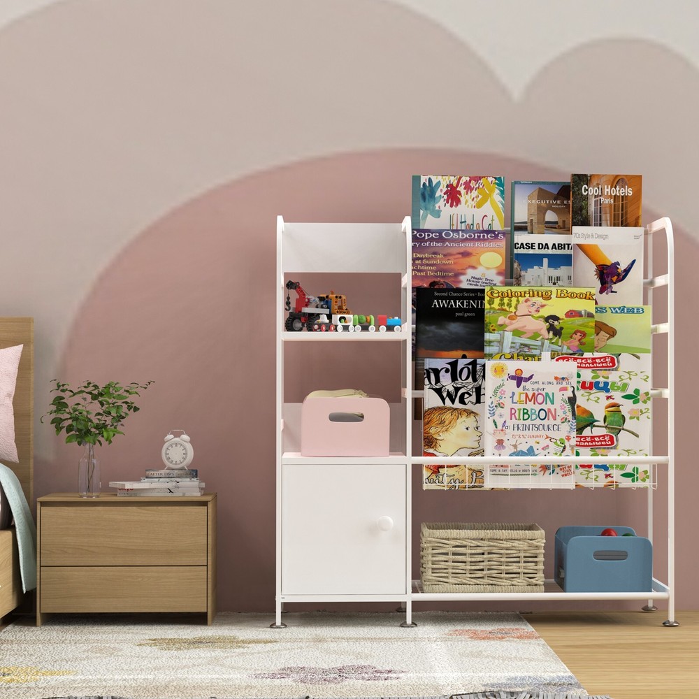 35" White Metal Bookshelf Storage Organizer